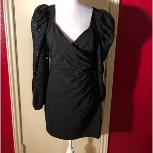 Express Edition Dress with Long Lace Sleeves and Ruched Front